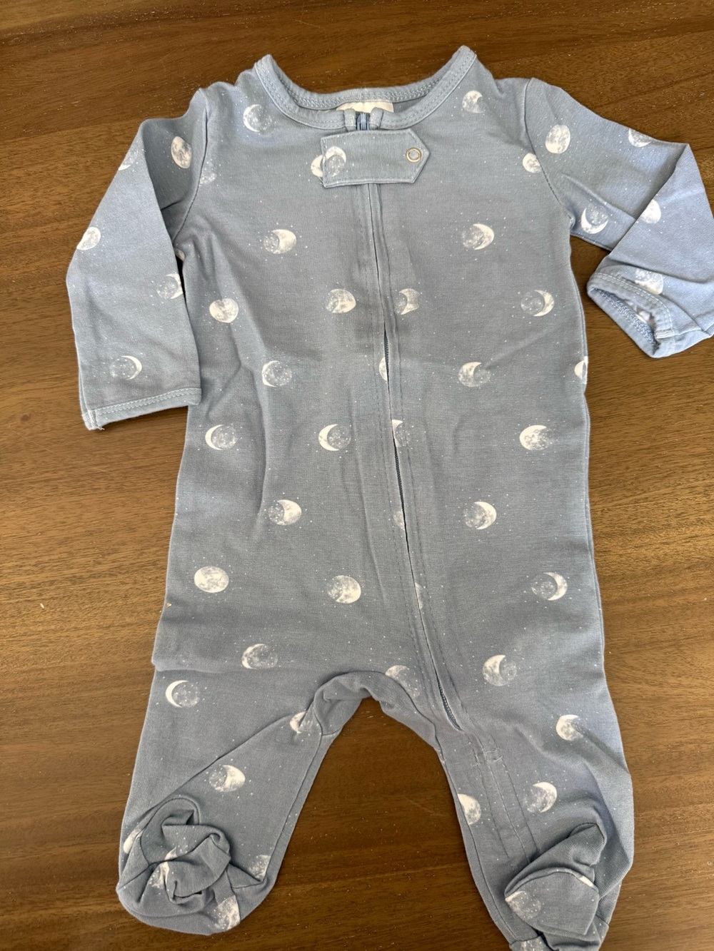 aden + anais Light Blue Footed Zipper Romper with White Moon Print
